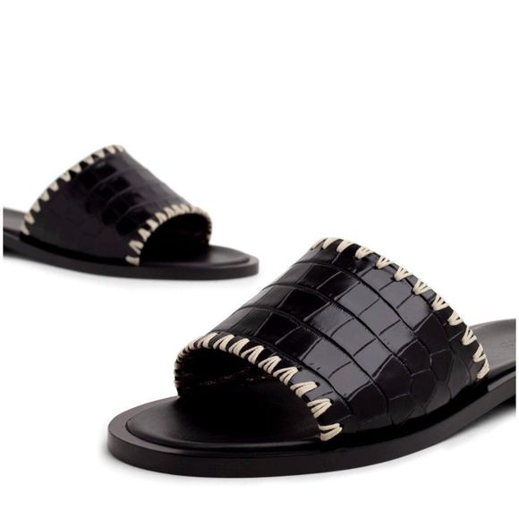 STAUD Genie Sandals Black Faux Croc